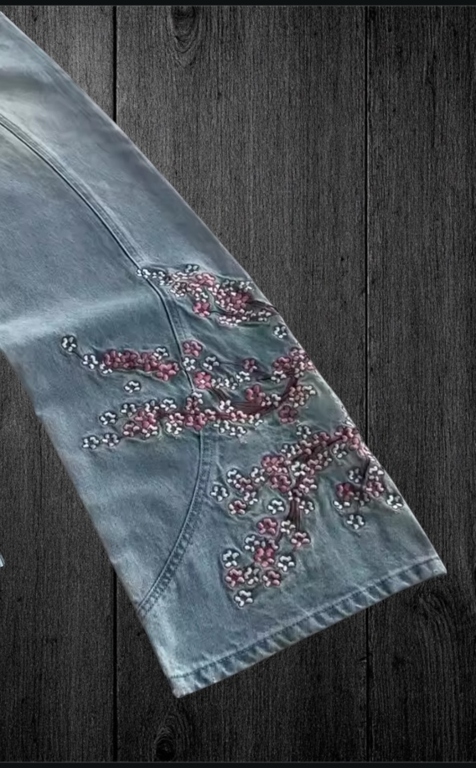 Cherry Blossom Knight All Embroidery Denim Pants