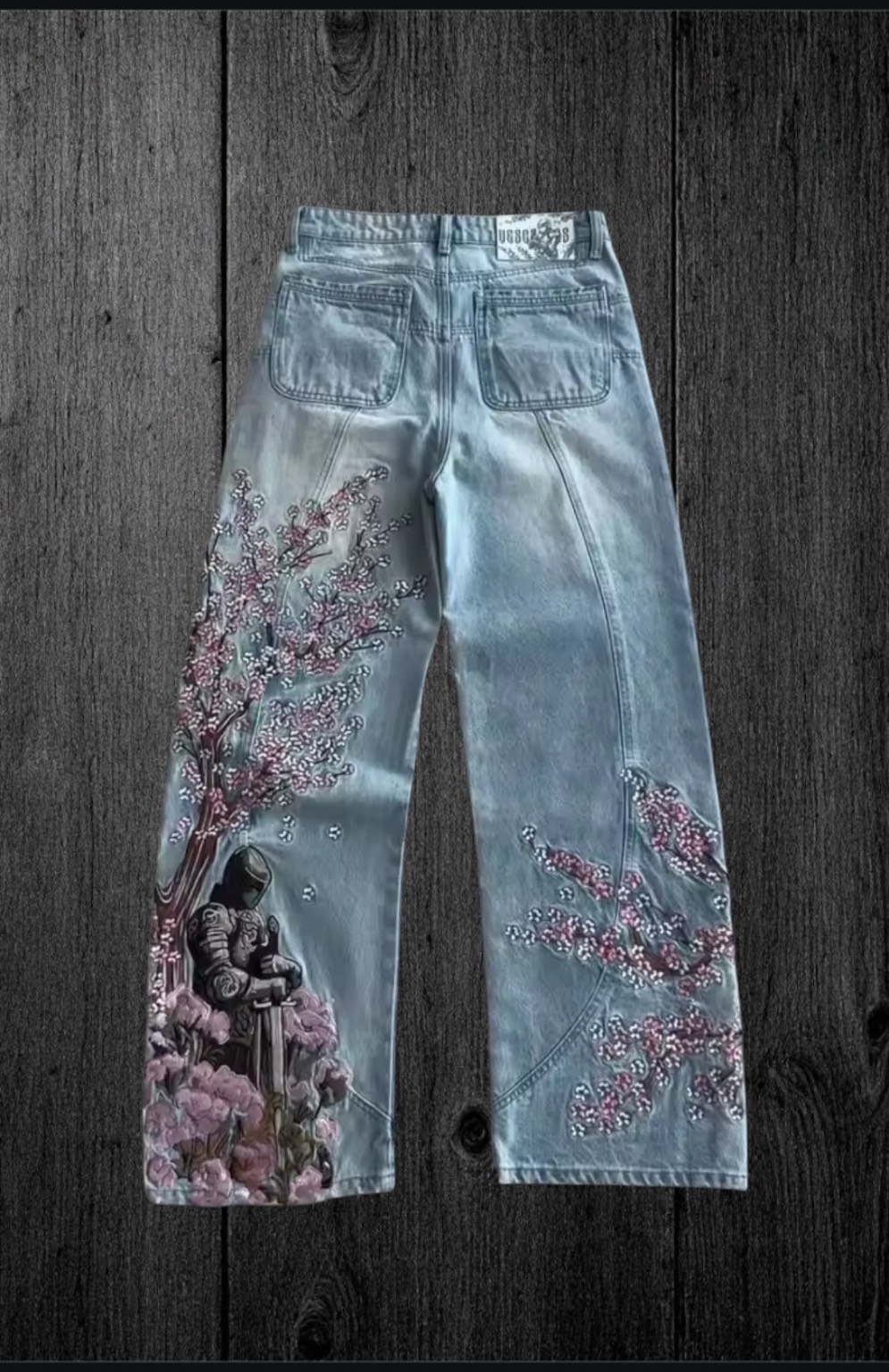 Cherry Blossom Knight All Embroidery Denim Pants
