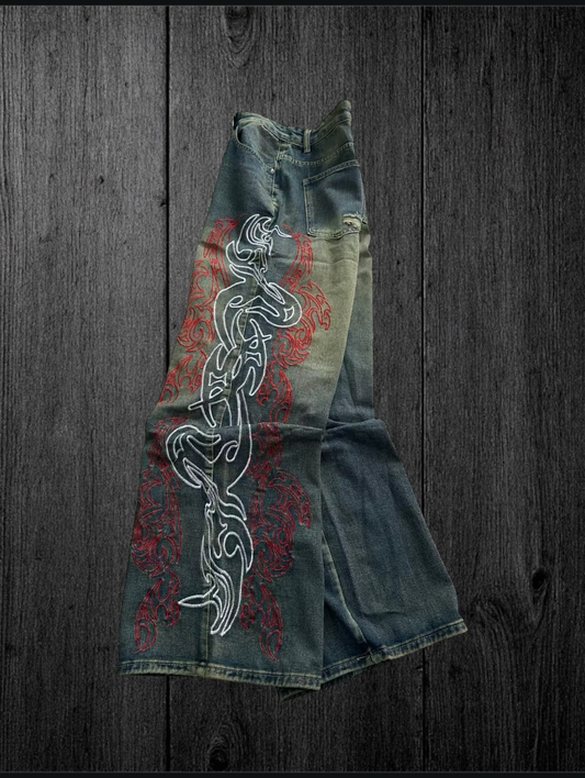 Y2K Amer Embroidery Baggy Jeans