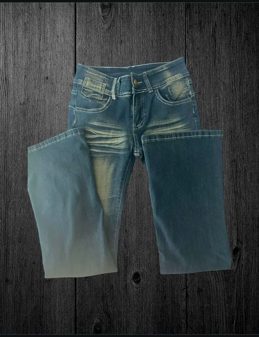 Retro Punk Low Waist Casual Embroidery Diamond Jeans Blue Wings Slim Fit