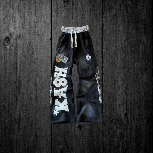 Kash y2k embroidered double layer elastic waist pants