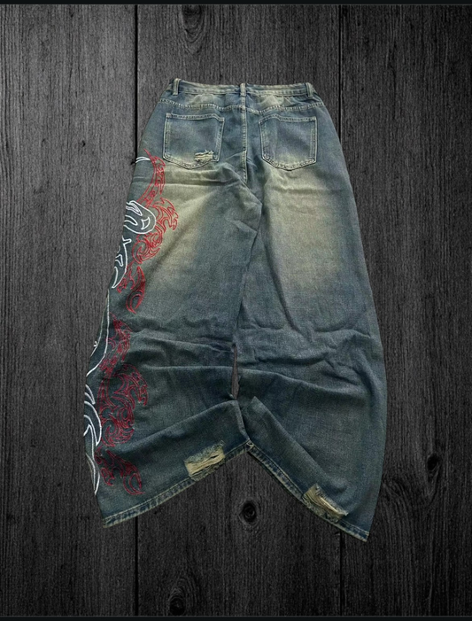 Y2K Amer Embroidery Baggy Jeans